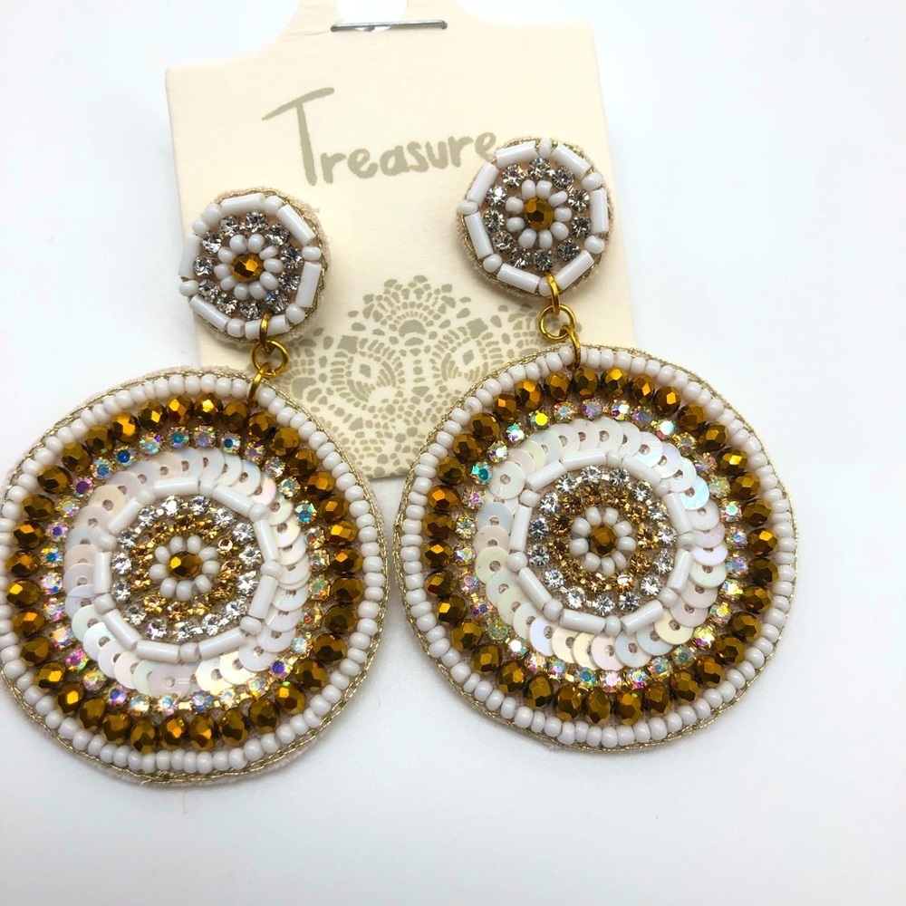 White Bohemian Beaded Statement Earrings